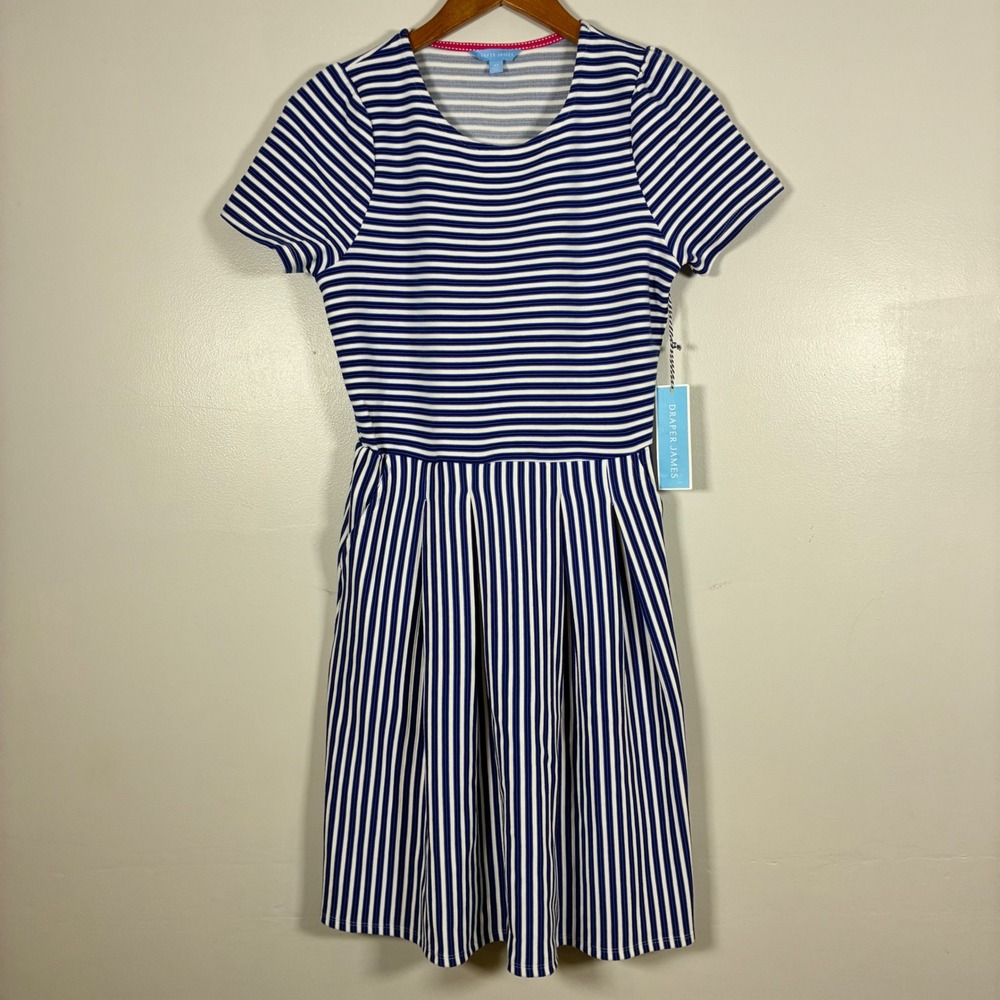 Draper James Dress XS Stripe Fit & Flare Pockets Nautical Preppy Southern Brunch